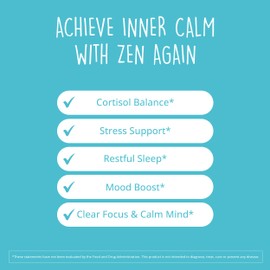 Zen Again Cortisol Manager with Ashwagandha KSM-66 | Cortisol Supplements for Women | 11-in-1 Complex | Herbal Stress Support with L-Theanine, Rhodiola & Magnesium | Vegan, 60 Ct (30 Servings)