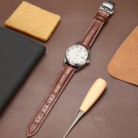 Moran Genuine Leather Watch Band, Replacement Strap, D Buckle, For Men, Wrist Watch, Waterproof/Sweatproof Strap, Available Widths 18mm, 19mm, 20mm, 21mm, 22mm, 23mm, 24mm