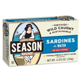 Season Sardines in Water, No Salt Added, 4.375-Ounce Tins (Pack of 12) - 3 Box