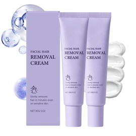 2Pcs Facial Hair Removal Cream for Women, Fast-Acting Gentle Formula Delays Regrowth Depilatory Cream,Moisturizing Painless Safe on Upper Lip, Chin, Face Hair Remover for Sensitive Skin