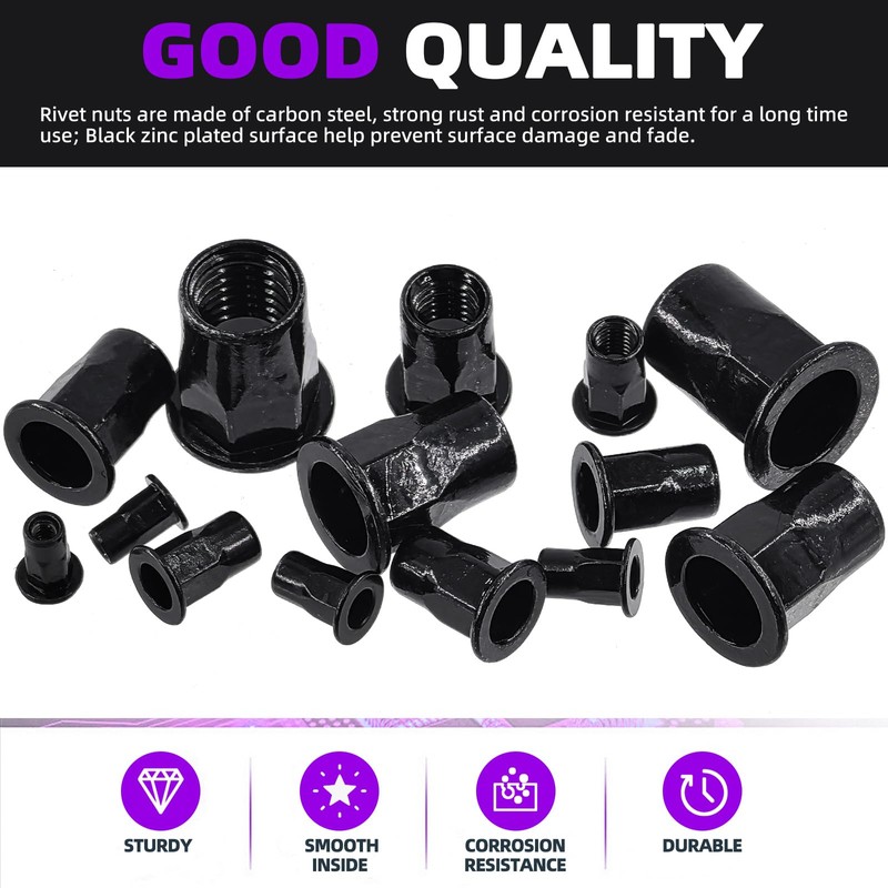 Swpeet 250Pcs 7 Sizes Black M3 M4 M5 M6 M8