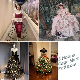 Auroeyfairy 5 Hoop Cage Skirt Petticoat Crinoline Victorian Masquerade Ball Gown Hoop Cage Black, One Size