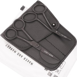 MAKER AND MARKET Small Embroidery 4.5 Inch Scissors Set of 2 Kit - Mini Double Bend Offset Duckbill and Double Bend Long Applique Needlepoint Blade with Pouch Sleeve (Black)