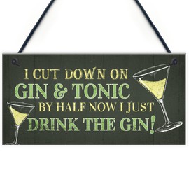 RED OCEAN Gift For Him Her Novelty Gin & Tonic Hanging Sign Plaque Friendship Gift Home Bar Pub Alcohol