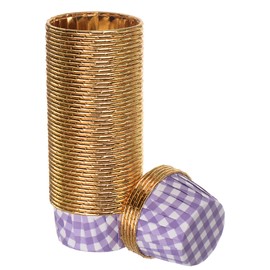 HARFINGTON Gold Purple Plaid Cupcake Cups, 50pcs Aluminum Foil 3.5oz Standard Cupcake Liners Cupcake Baking Cups for Birthday Party Supplies Weddings Decorations