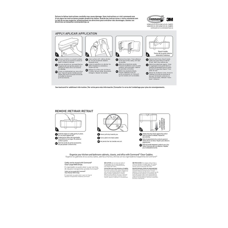 Command Large Caddy, Clear, with 4 Clear Indoor Strips, Organize