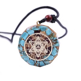 TALXMY Orgonite Crystal Pendant, Metatron's Cube Reiki EMF Protection Necklace for Women and Men, Blue, Adjustable Chain