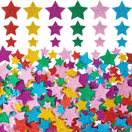 CustomyLife 180Pcsc Glitter Foam Star Stickers, 3 Sizes Pink Gold Red Green White Star Stickers, Self Adhesive Holographic Wedding Valentines Mothers Party Decoration for DIY Crafts, Scrapbooks, Cards