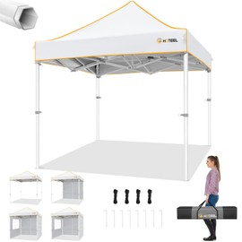 Hoteel 6.6 x 6.6 Pop up Canopy,Easy Up Heavy Duty Canopy with 4 Sidewalls,Upgrade Hexagonal Tube UPF50+ 1500mm Waterproof,Outdoor Canopy Tent with Carry Bag for Commercial Events,Beach,Camping,White