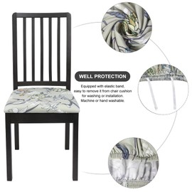 SearchI Seat Covers for Dining Room Chairs Stretch Printed Chair Seat Covers Set of 6, Removable Washable Upholstered Chair Seat Protector Cushion Slipcovers for Kitchen, Office(Green Flower)