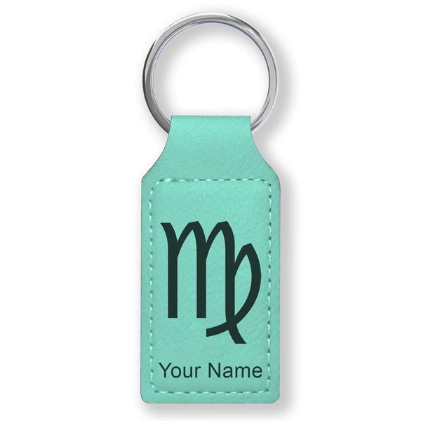LaserGram Rectangle Keychain, Zodiac Sign Virgo, Personalized Engraving Included (Teal)