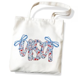 LIANGW America Patriotic USA Tote Bag Aesthetic for Women, American Fag Canvas Tote Bags Reusable Grocery Bags Shopping Bags