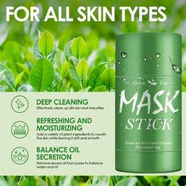 Pack of 2 Green Mask Stick, Green Tea Cleansing Mask Stick, Deep Cleansing Smearing Mask, Control Oil, Refining Pores, Reduction of Blackheads for All Skin Types
