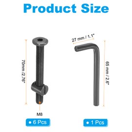 PATIKIL M8 x 60mm & M8 x 18mm Bunk Bed Bolts, 6 Pack Hex Drive Socket Cap Barrel Screws Bolt Nuts Assortment Kit with 1Pcs Wrench for Furniture Bed, Zinc Color