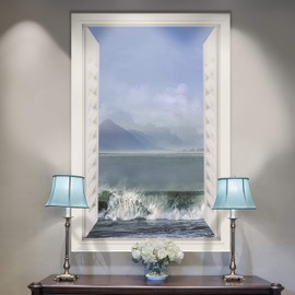 Renditions Gallery Open Window View Ocean Wave Gallery Wrapped Canvas Wall Art, 32x48,
