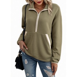 SHEWIN Sweatshirt for Women Casual Womens Long Sleeve Tops Lightweight Sweatshirts Loose V Neck Half Zip Pullover Womens Fall Fashion 2025,US 12-14(L),Green