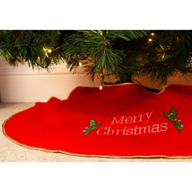 Toyland 42 Inch Red Merry Christmas Tree Skirt with Gold Trim