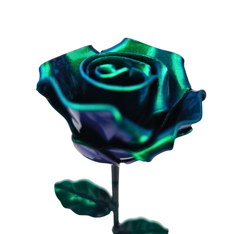Forging Art Bcn® Hand Forged Eternal Wrought Iron Rose (Green-Blue-Cyan/Green)