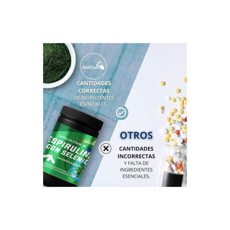 IsaaQuim Espirulina con Selenio 230 Cápsulas 500 mg cada cápsula,