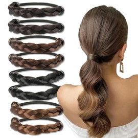 8pcs Wig Elastic Hair Band Ponytail Synthetic Hair Ties for Women Girls Thick thin Hair Accessories (Natural black dark brown light brown black)