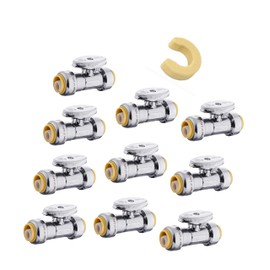 (Pack of 10) EFIELD Push Fit 1/4 Turn Straight Stop Valve Water Shut Off 1/2 Inch Push x 1/2 Inch Push, Chrome with a Disconnect Clip