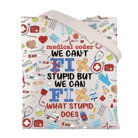 BNQL Medical Coder Tote Bag Medical Coder Gift Medical Coder We Cant Fix Stupid But We Can Fix What Stupid Does Shopping Bag, Beauty Beast Tote Bag Blue, Large