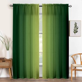 Green Curtains for Living Room Ombre Curtains 84 Inch Length 2 Panels Set Dark Green Vintage Semi Sheer Curtain Gradient Modern Abstract Curtain for Bedroom