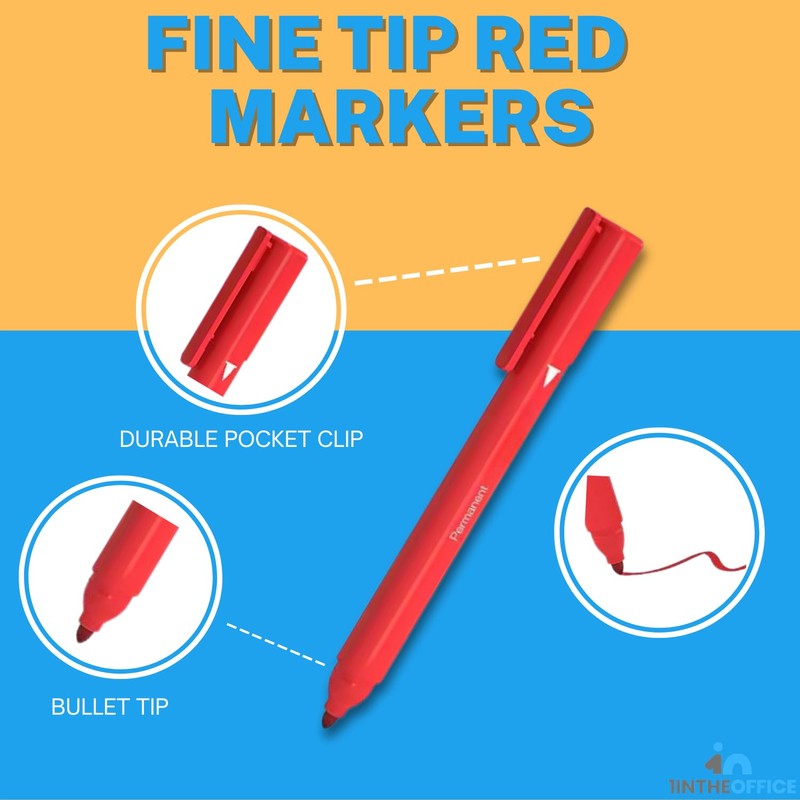 1InTheOffice Red Markers, Permanent Markers Fine Point, Fine Tip Permanent