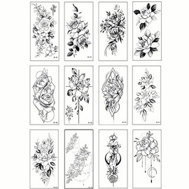 Set of 12 black and white large tattoo stickers Tattoo sticker design piercing semi-permanent stamp pattern embroidery 12 types of black and white / 흑백 대형 타투스티커 12종 세트 문신 스티커 디자인 피어싱 반영구 스탬프 패턴 자수 흑백12종