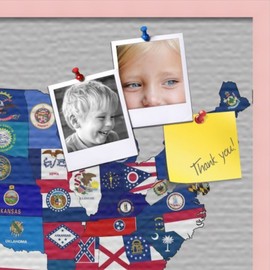 PinPix Custom Printed pin Cork Bulletin Board Made from Canvas, USA Map 30 x 24 Inches (Completed Size) and Framed in Baby Pink Stain on Beech (PinPix-657)