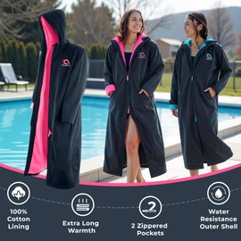 AquaDash Swim Parka, Unisex Adult, Extra Long, Natural Cotton, (Adult SM) Navy/Pink