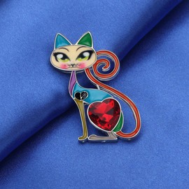 YINYA Enamel Zinc Alloy Fashion Cat Brooches Pins Kitten Pets Rhinestone Jewelry Fun Gifts for Women Kids Girls Party Favors (Multi)