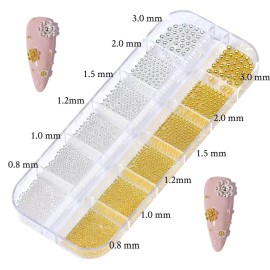 MISS FIRE Nail Art Pearls Flatback Charms Mixed Sizes Gold Silver White - 2 Boxes