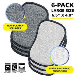 Fresh Scrub-N-Wipe Pad by Tuff-Scrub, 6-Pack, Antimicrobial & Charcoal Foam for Odor Control, Microfiber, Multi-Surface, Non-Scratch, Dual-Sided, Machine Washable, Kitchen Sponge (Large)