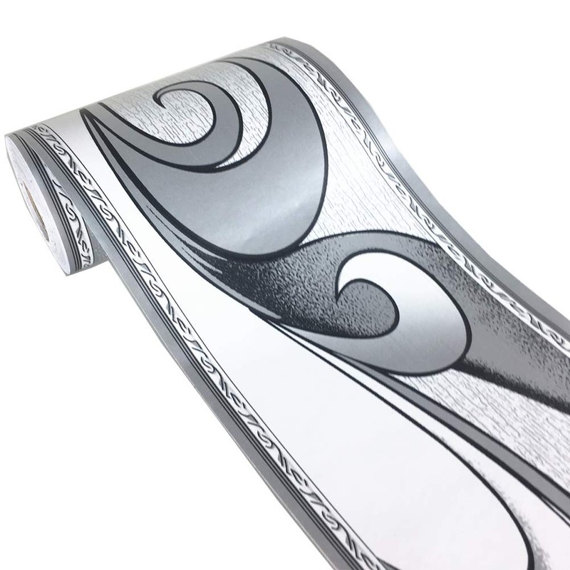 Meboem 10M Royal Siver Grey Wave Patten Wallpaper Border Peel