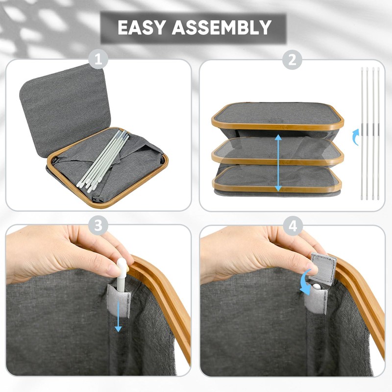 BALEINE Laundry Hamper with Lid, Tall Laundry Baskets with Bamboo