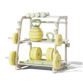 EOAT 3-Tier Dumbbell Rack Stand Only - 700LB Heavy Duty Weight Storage Organizer with Thickened Steel Tube, Adjustable Weight Stand for Dumbbells, Barbells, Kettlebells, Black/Beige