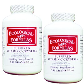 Ecological Formulas Ecological Formulas Buffered Vitamin C Crystals for Sensitive Stomachs, Effervescent and Fizzy, Non-Corn Source With Pantothenic Acid and Ascorbic acid from Tapioca Crystal Powder (8.8 oz x 2 Bottles)