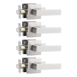 Probrico 4 Pack Square Door Levers Handles Keyless Passage Lockset Interior Hallway and Closet Hardware in Satin Nickel,Heavy Duty