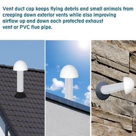 Pvc Vent Cap for Furnace Flue Vents Pipe,Furnace Exhaust Vent Cover Fits for 1.5" 2" 3"inch Pipes and Keep Small Animals and Rain Out of Rooftop Exterior Vents Outlets,White Hemispherical(1 PCS)