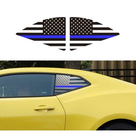 HHLOU for Chevy Camaro Thin Blue Line American Flag Decal,Rear Quarter Window Vinyl Sticker Compatible with Chevy Camaro 2016-2022, (16-22,Blue Line)