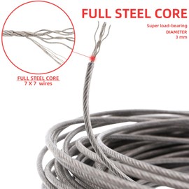 YIKAOMAI® 30M 3mm 304 stainless steel wire rope, PVC coated high performance wire rope for garden wire mesh, wire mesh fencing, patio clothesline (304 stainless steel(30m-3mm))