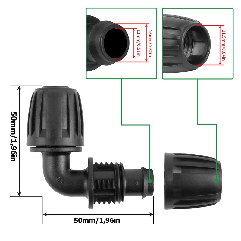 Bogoro Pack of 10 Micro Drip System L-piece 50 mm,