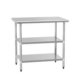 HOCCOT Stainless Steel Table for Prep & Work 24" X 36" inches with 2 Adjustable Shelf, Commercial Workstations, Utility Table in Kitchen Garage Laundry Room Outdoor BBQ