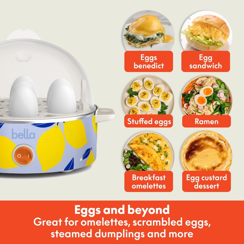 bella Electric Egg Cooker, 7 Eggs Capacity Tray, Single Stack,