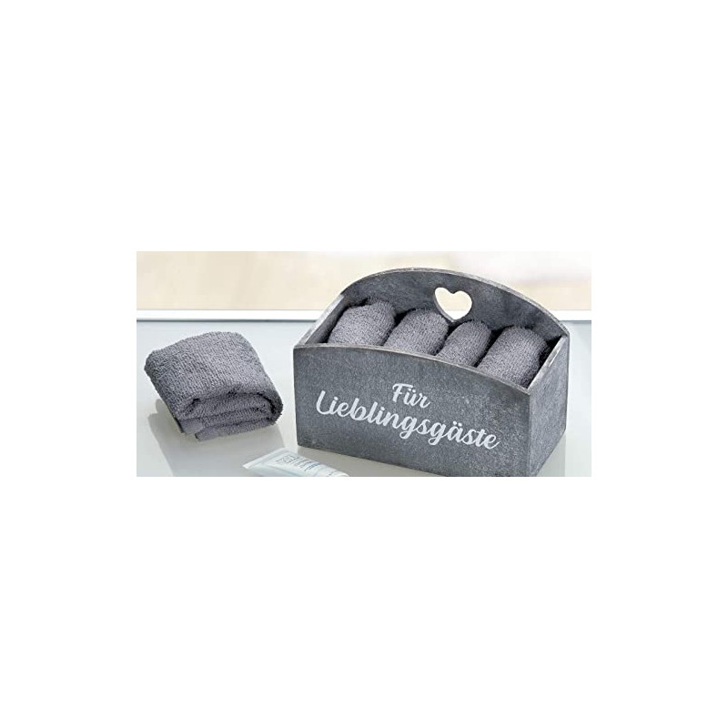 GILDE 4 Guest Towels in Wooden Box, Grey, Favourite Guests