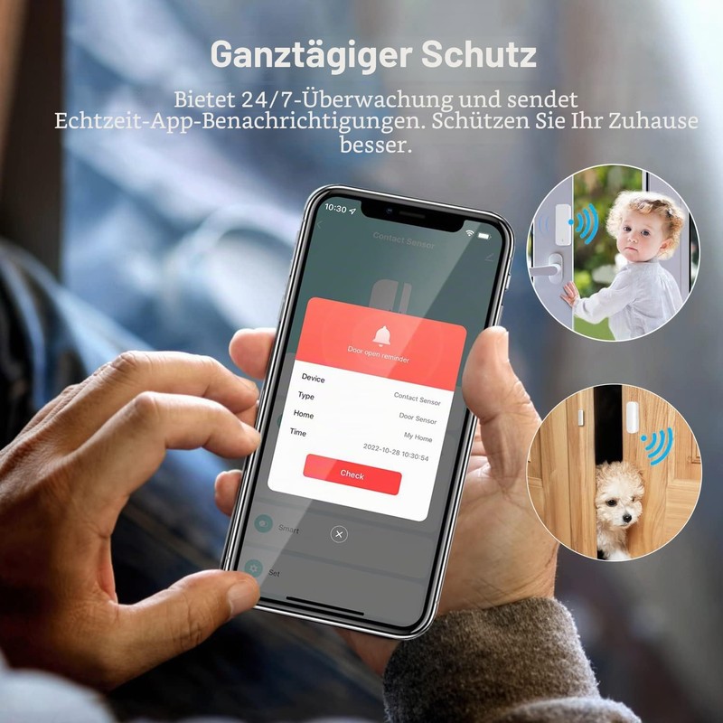 Smart WiFi Sensor for Doors and Windows, Alarm for Doors