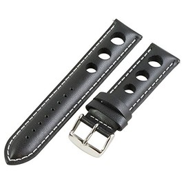 Clockwork Synergy, LLC 26mm Rally 3-hole Smooth Black / White Leather Interchangeable Replacement Watch Band Strap