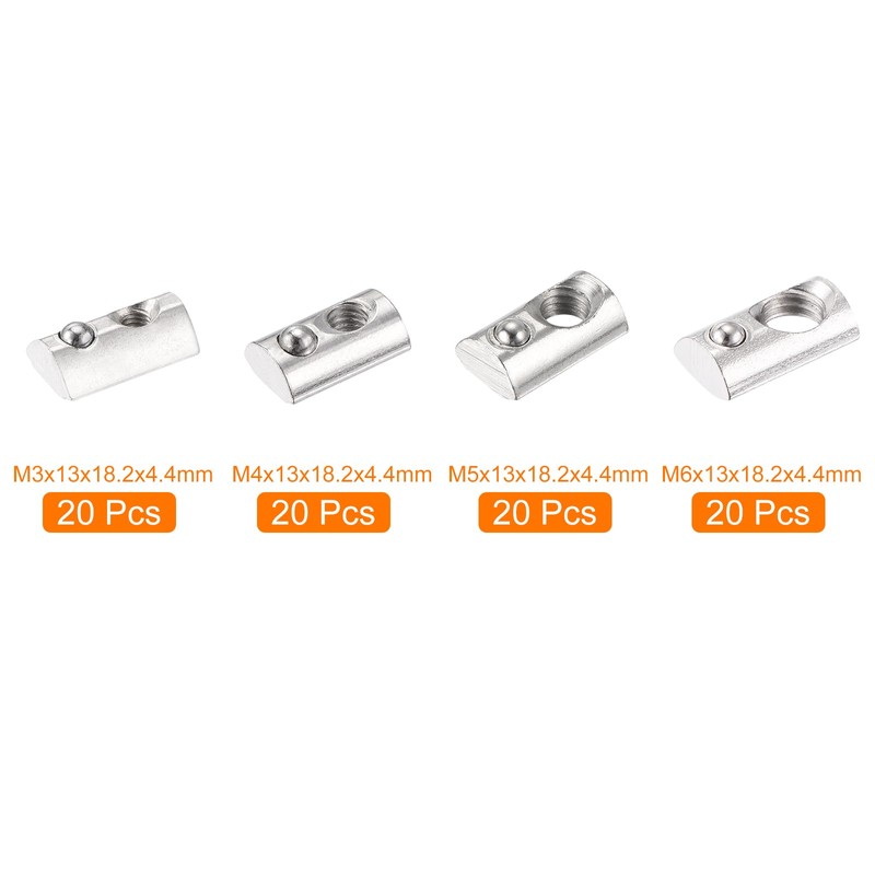 sourcing map 80Pcs M3/M4/M5/M6 T Spring Nut Half Round T
