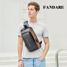 FANDARE Chest Bag Sling Bag Business Shoulder Bag with USB Charging Port Password Protection Crossbody Bag Shoulder Bag Waterproof for Travel Hiking Multiple Pockets Sling Daypacks, Grey brown, l